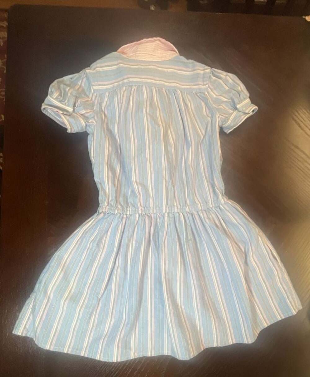 Ralph Lauren Girls Blue and Pink Striped Ruffled Cotton Shirtdress, Size 6 - Picture 8 of 11